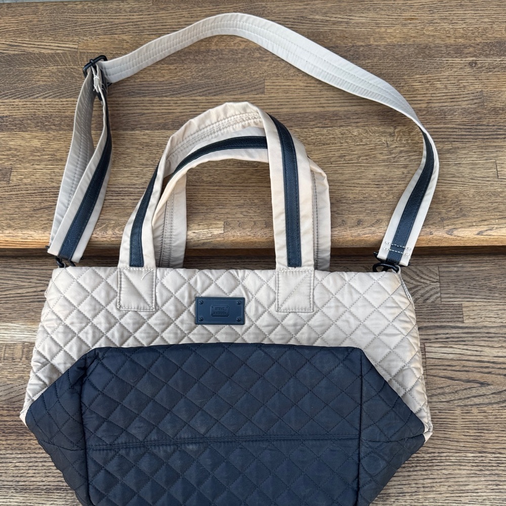 Steve Madden Quilted Black and Tan Tote Bag